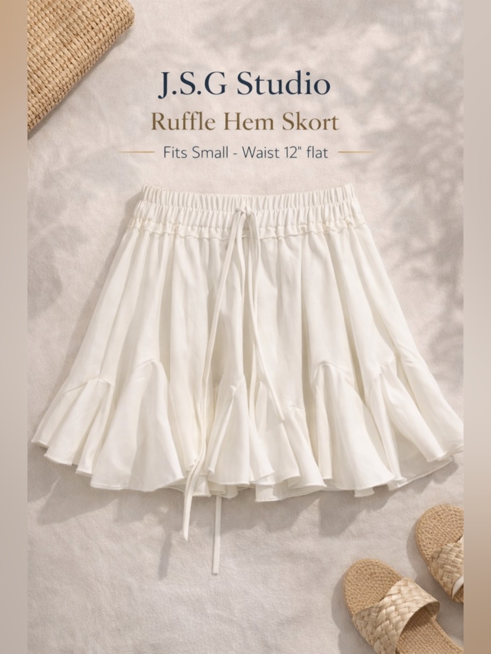 J.S.G Studio White Flowy Ruffle Hem Skort Elastic Waist